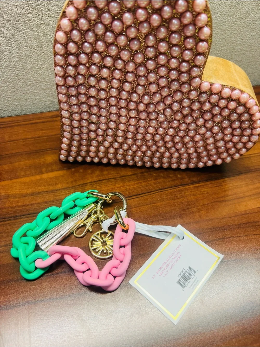 New Lilly Pulitzer Pink and Green Charm Link Keychain